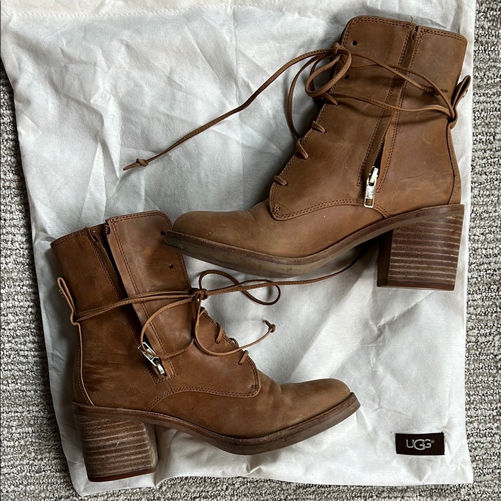 UGG Women's Brown Leather Ankle Boots Size 6